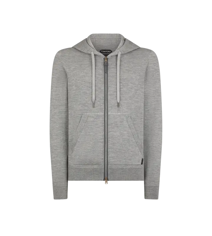 CASHMERE SILK ZIP HOODIE GREY MELANGE online